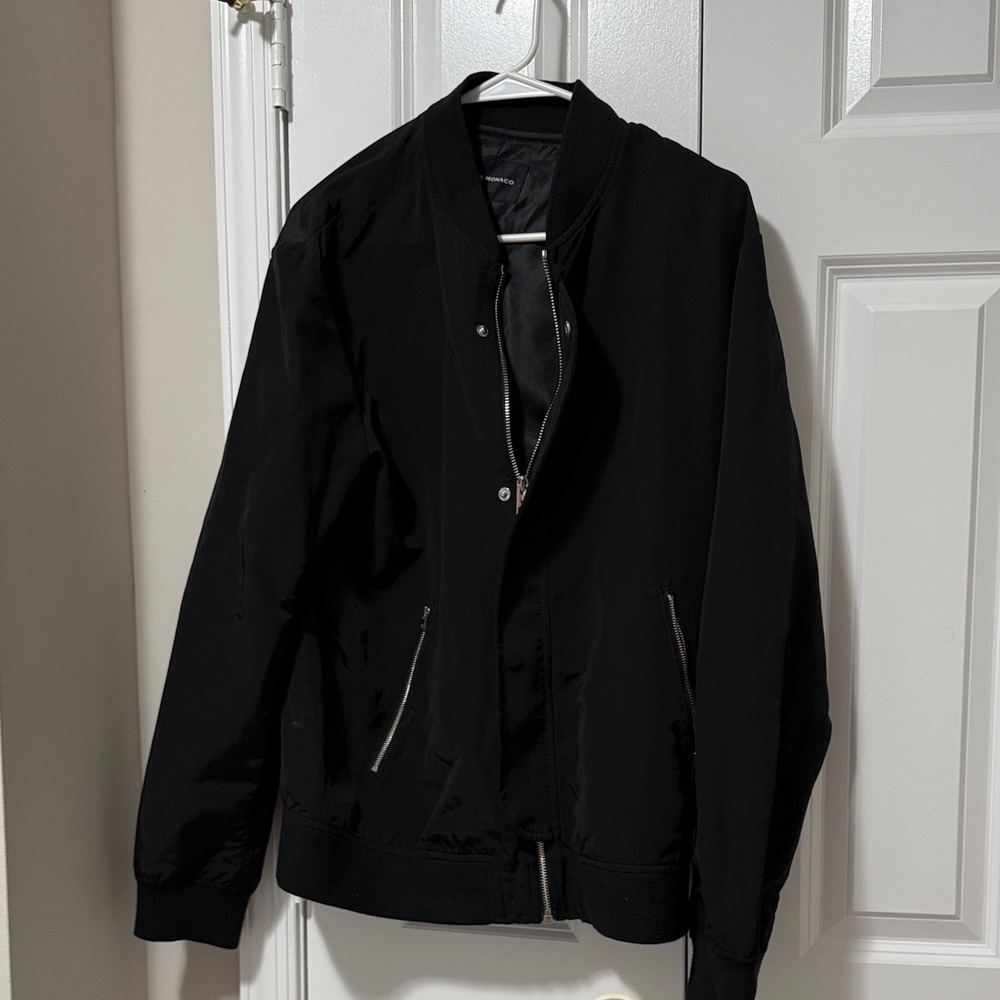 Club Monaco Black Bomber Jacket with Silver Accents